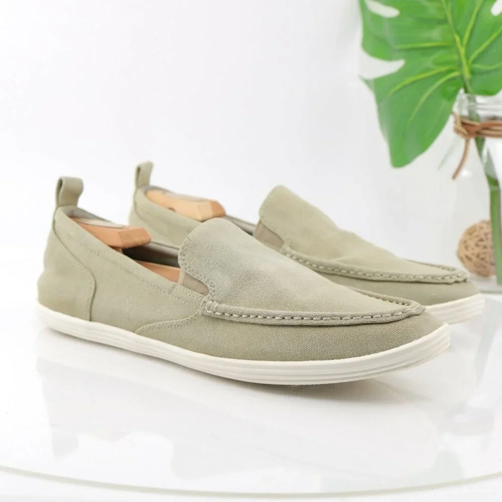 The Rail Mens Stockton Slip On Shoe‎ Size 10 Tan Khaki Canvas Moc Toe Casual